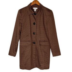 Worthington Women's Black Geometric Print Stretchy Button Up Trench Coat